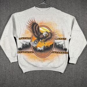 Vintage Salem Sweatshirt Mens XL Gray Bald Eagle Graphic Crewneck Biker USA 90s